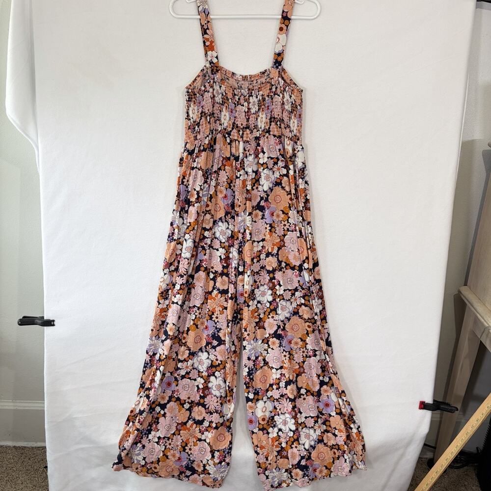 Women's Pink Floral Square Neck Smocked Sleeveless Wide-Leg Jumpsuit Size XL - Picture 3 of 10
